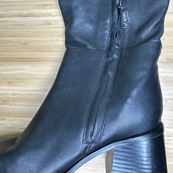 Sam Edelman Wade Boots Women's 8 Black Leather Square Toe Block Heel Knee High - Picture 8 of 13